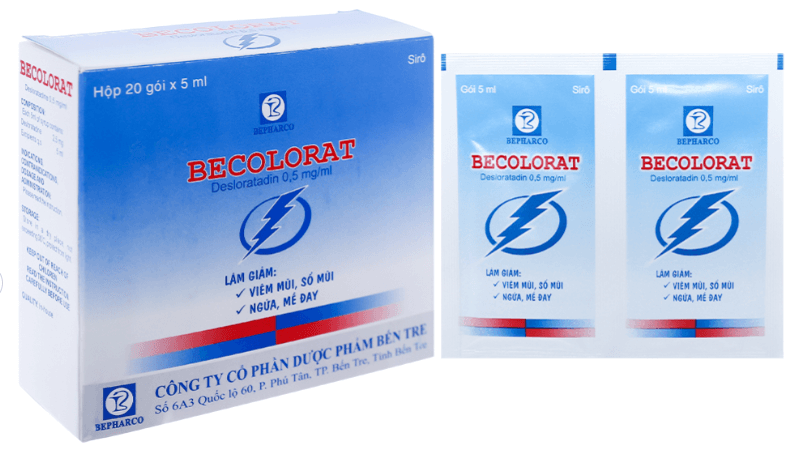 Siro Becolorat 0,5mg/ml giảm nhanh các triệu chứng viêm mũi dị ứng (20 gói x 5ml)